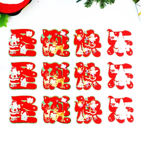Merry Christmas PVC Wall Sticker Santa Claus Deer Snowman Festive Red Window Decal Holiday Home Door Decoration Character Art Decals