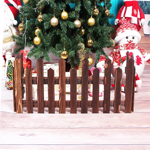 White Wooden Christmas Fence For Christmas Tree Surround Foldable Wood Picket Fence Garden Wedding Party Decorations