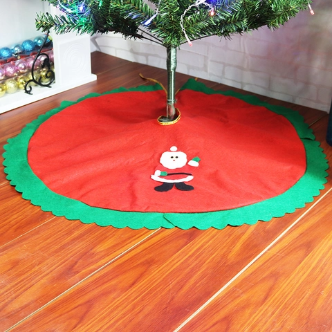 Jupe de Sapin de Noël Ronde Rouge Vert Bord Festonné Appliqué Père Noël Tissu Non Tissé Décoration de Base de Sapin Festive