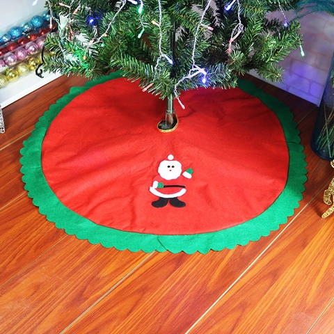 Jupe de Sapin de Noël Ronde Rouge Vert Bord Festonné Appliqué Père Noël Tissu Non Tissé Décoration de Base de Sapin Festive