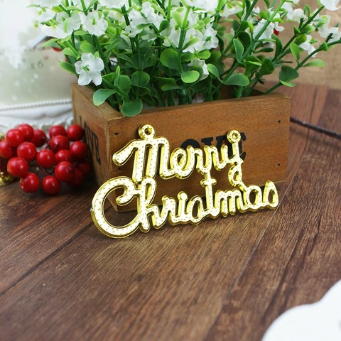 Targa Lettera Merry Christmas da Appendere per Albero di Natale Plastica Galvanica Oro Argento Rosso Decorazione Festa