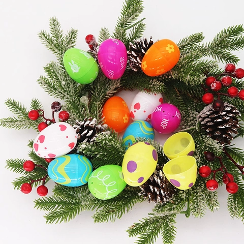 Simulation Kunststoff Ostereier Set Für DIY Basteln Kinder Spielzeug Öffnbare Eierschale Mit Hasen Blumen Muster Party Haus Deko
