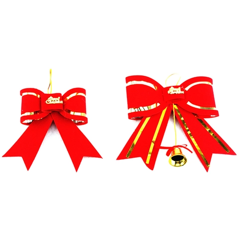 Grande Fiocco per Albero di Natale Rosso Floccato Bordo Dorato Campana Decorazione Festiva per Albero di Natale Casa Festa Decor