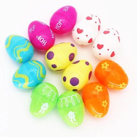Simulation Kunststoff Ostereier Set Für DIY Basteln Kinder Spielzeug Öffnbare Eierschale Mit Hasen Blumen Muster Party Haus Deko