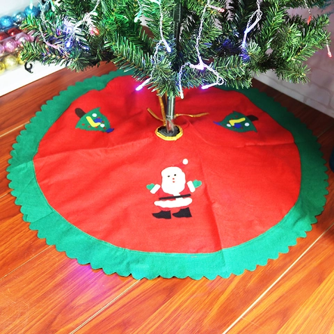 90cm Christmas Tree Skirt With Santa Claus And Christmas Tree Applique Red Felt Tree Base Decor For Party Holiday Home