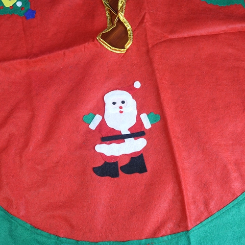 90cm Christmas Tree Skirt With Santa Claus And Christmas Tree Applique Red Felt Tree Base Decor For Party Holiday Home
