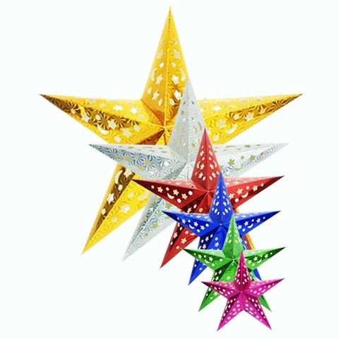 Christmas Laser Paper Five-Pointed Star Lantern Hanging Ornament Hollow Star Moon Design For Holiday Wedding Party Home Decor