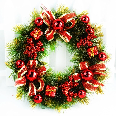 30cm Weihnachtskranz Künstliche Tannennadeln Mit Roter Schleife Goldglitzer Weihnachtsdekoration Kranz Für Haustür Party Deko