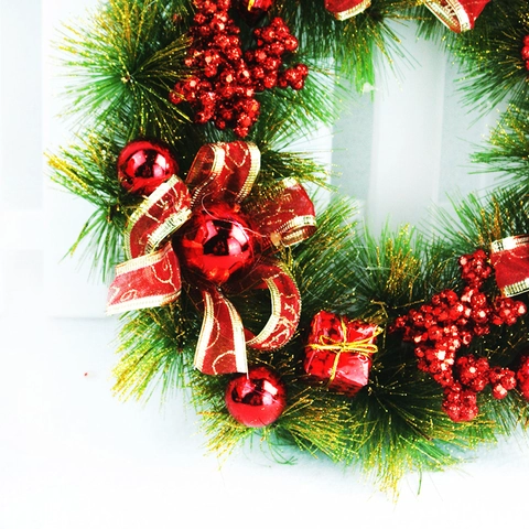 30cm Weihnachtskranz Künstliche Tannennadeln Mit Roter Schleife Goldglitzer Weihnachtsdekoration Kranz Für Haustür Party Deko