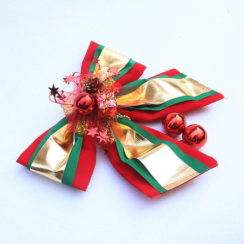 Große Weihnachts Schleife Hänger Rot Gold Grün Stoff Schleifenknoten Mit Tannenzapfen Für Baumdeko Heim Party Zubehör