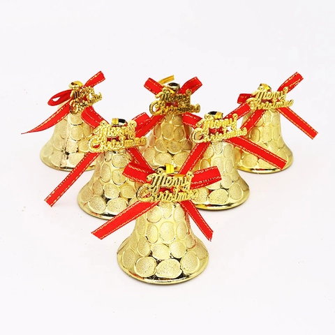 Pendenti a Forma di Campana di Natale Festivi Trama a Nido d'Ape Oro Rosso Ornamenti con Fiocchi per Albero di Natale