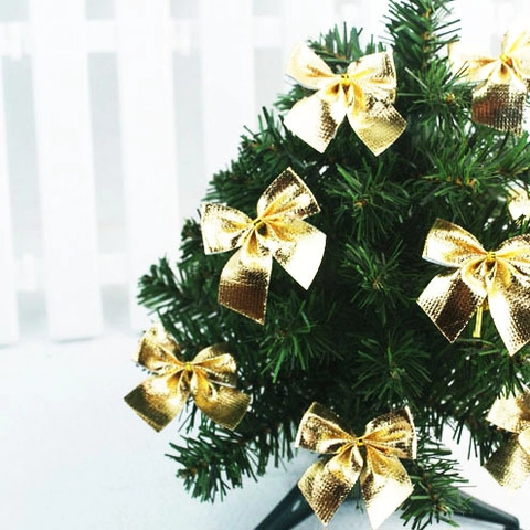 Goldene Weihnachtsbaum Schleifen Dekorationen Für Feiertag Hängende Ornamente Festliche Party Haus Deko Stoffschleifen