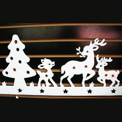 Decorazione Natalizia Sospesa in Schiuma Bianca con Renna e Albero per Vetrine e Hotel Design Festivo Traforato Set di Cervi
