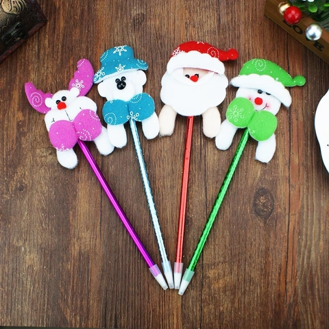 Creative Cartoon Christmas Ballpoint Pen Soft Fabric Santa Claus Reindeer Snowman Bear Plush Decorative Pens For School Party Gift