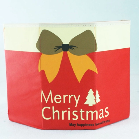 Cubierta de Base de Árbol de Navidad Rojo Blanco Tela No Tejida Falda de Árbol Octagonal Lazo Verde Merry Christmas Caja Decorativa