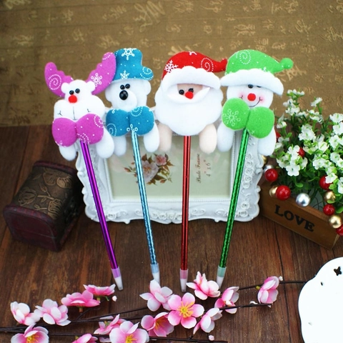 Creative Cartoon Christmas Ballpoint Pen Soft Fabric Santa Claus Reindeer Snowman Bear Plush Decorative Pens For School Party Gift