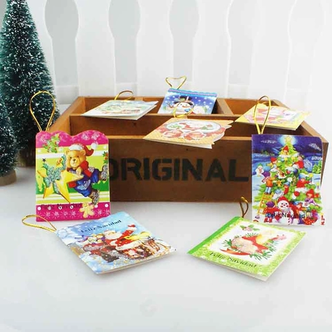 Cartoon Christmas Paper Gift Tags With Golden String Santa Snowman Tree Pattern Hanging Cards For Festive Party Decor