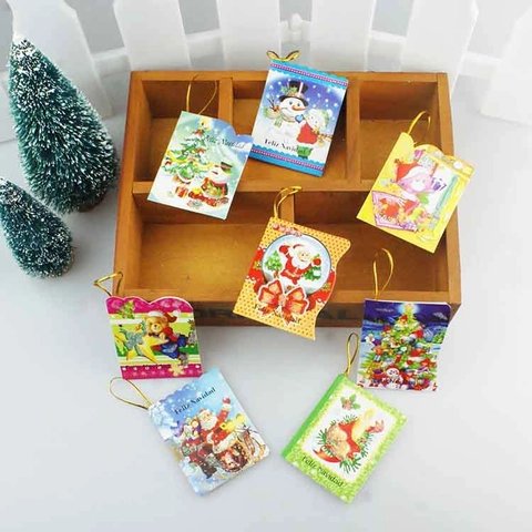 Cartoon Christmas Paper Gift Tags With Golden String Santa Snowman Tree Pattern Hanging Cards For Festive Party Decor