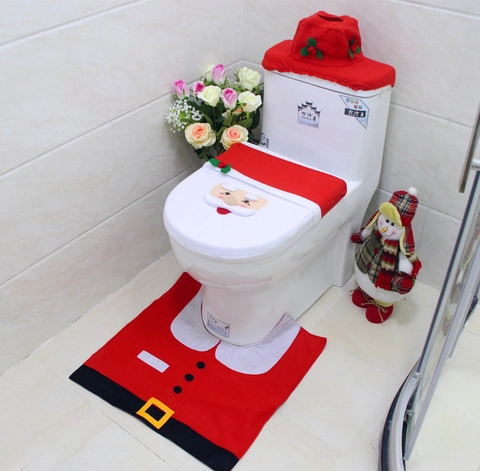 Juego Funda Inodoro Papá Noel Incluye Funda Tapa Alfombra Funda Tanque Y Caja Pañuelos Para Decoración Baño Navidad