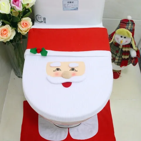 Juego Funda Inodoro Papá Noel Incluye Funda Tapa Alfombra Funda Tanque Y Caja Pañuelos Para Decoración Baño Navidad