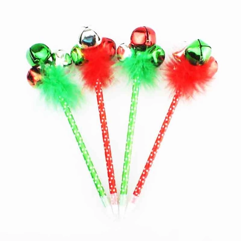 Christmas Bell Feather Ballpoint Pen Festive Polka Dot Plastic Ink Pen For Student Gift Party Office Decoration