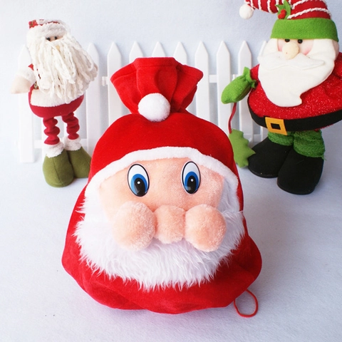 Grande Sacchetto Regalo di Natale con Faccia di Babbo Natale Coulisse in Velluto Rosso Caramelle Mela Sacchetto Barba Peluche Decorazione Festa