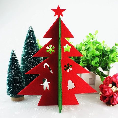 DIY Sapin de Noël en Feutre 3D Ornement de Table Rouge Vert Design Ajouré Décoration Festive pour Fête de Noël Maison Bureau