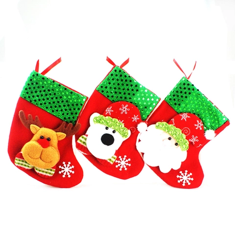 Mini Pailletten Kerstsokken Kerstman Sneeuwpop Eland Beer 3D Cartoon Snoep Cadeauzakje Hangende Kerstboomversieringen