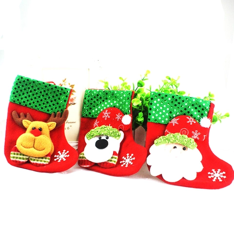 Mini Pailletten Kerstsokken Kerstman Sneeuwpop Eland Beer 3D Cartoon Snoep Cadeauzakje Hangende Kerstboomversieringen