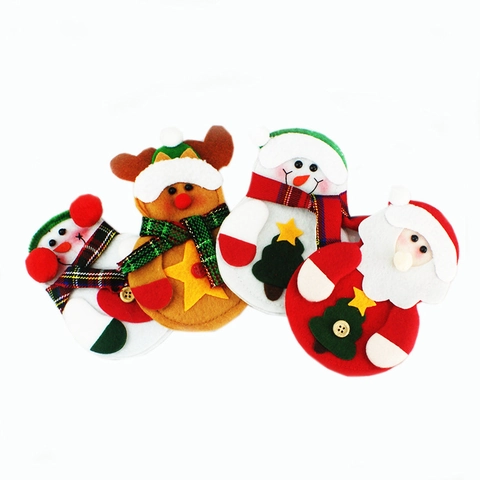 Bolsa Porta Cubiertos Navidad para Decoración Mesa Comedor Papá Noel Muñeco Nieve Reno Patrón Tela No Tejida Funda Cubiertos