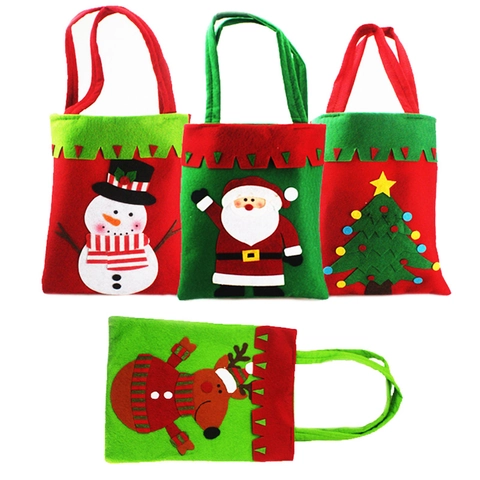 Christmas Cartoon Felt Handheld Gift Bag Santa Claus Snowman Reindeer Tree Motif Festive Holiday Candy Favor Packaging Bag