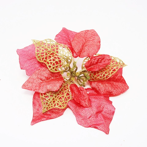 Glitter Poinsettia Artificial Flowers For Christmas Tree Decoration Festive Multi Layer Fabric Ornaments For Party Home Wedding Decor