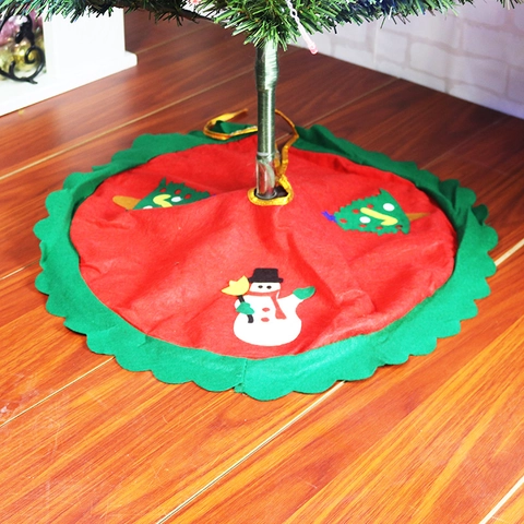 Jupe de Sapin de Noël en Tissu Non Tissé Motif Bonhomme de Neige Rouge Vert Décoration de Base Ronde pour Fête Maison Noël