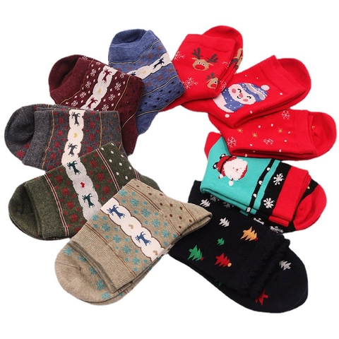 Weihnachten Baumwolle Crew Socken Für Damen Herren Weihnachtsmann Rentier Schneemann Muster Warme Mittelhoch Strick Socken Geschenk
