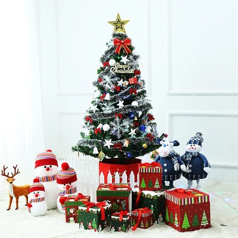 Gran Set de Decoración de Adornos para Árbol de Navidad Kit de PVC Con Guirnalda de Luces LED Estrella Lazos Copos de Nieve Decoración de Fiesta