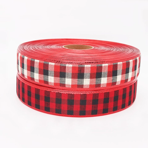 Ruban de Noël à Carreaux pour Emballage Cadeau Ruban en Polyester Carreaux Buffalo Rouge Noir Blanc pour Bricolage DIY