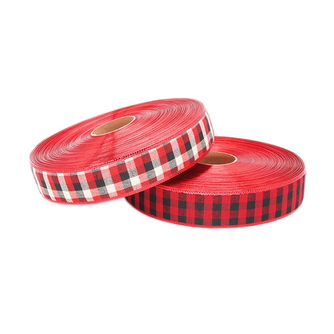 Ruban de Noël à Carreaux pour Emballage Cadeau Ruban en Polyester Carreaux Buffalo Rouge Noir Blanc pour Bricolage DIY