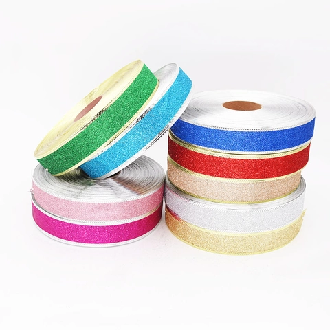 Glitter Metallic Christmas Ribbon For Gift Wrapping DIY Bows Christmas Tree Decoration PVC Woven Sparkling Decorative Ribbon