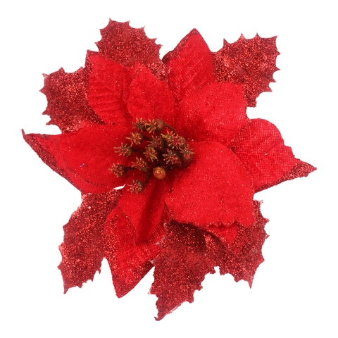 Artificial Christmas Poinsettia Flowers With Glitter For Christmas Tree Ornaments Holiday Party Wedding Decor