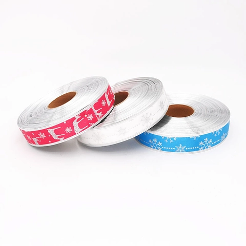 Nastro di Raso Natalizio Glitter Fiocco di Neve Renna Stampa Nastro Decorativo per Albero di Natale Confezioni Regalo Fai da Te