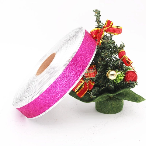 Glitter Metallic Christmas Ribbon For Gift Wrapping DIY Bows Christmas Tree Decoration PVC Woven Sparkling Decorative Ribbon