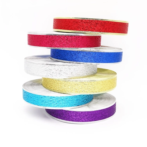 Nastro Glitterato Natalizio Con Motivo Floreale Bronzato Bordo Metallico Cablato Fettuccia Per Confezioni Regalo Decoro