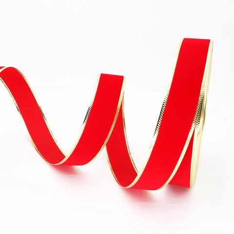 Nastro Natalizio in Velluto Rosso con Bordo Metallico Dorato per Confezioni Regalo Decorazione Albero Fiocchi Festivi Nastro