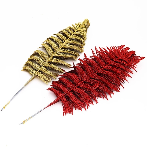 Glitter Artificial Fern Leaves Christmas Tree Hanging Decoration Branches For Festival Wedding Party Home Decor Supplies