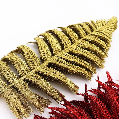 Glitter Artificial Fern Leaves Christmas Tree Hanging Decoration Branches For Festival Wedding Party Home Decor Supplies