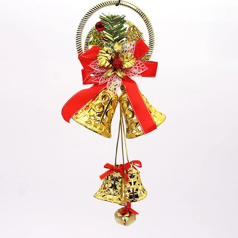 Weihnachtsglocken Hängedekoration Mit Roter Satin Schleife Kiefernnadeln Beeren Hohlstern Muster Weihnachtsbaum Schmuck