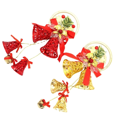 Weihnachtsglocken Hängedekoration Mit Roter Satin Schleife Kiefernnadeln Beeren Hohlstern Muster Weihnachtsbaum Schmuck