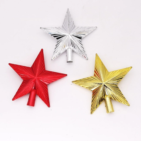 Galvanisierter PVC Christbaumspitze Stern Fünfzackiger Stern Mit Radialen Streifen Für Feiertag Party Heimdekoration
