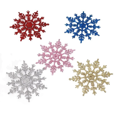 Glitters Kerst Sneeuwvlok Ornamenten PVC Sneeuwvlok Hangende Decoraties Voor Kerstboom Feest Thuis Festival Decor Goud Rood Zilver Roze Blauw