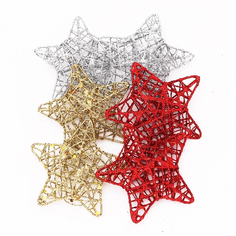 Stella Decorazioni Natalizie Glitter Filo Stelle Vuote Ornamenti per Albero di Natale Rosso Oro Argento Natale Festa Casa